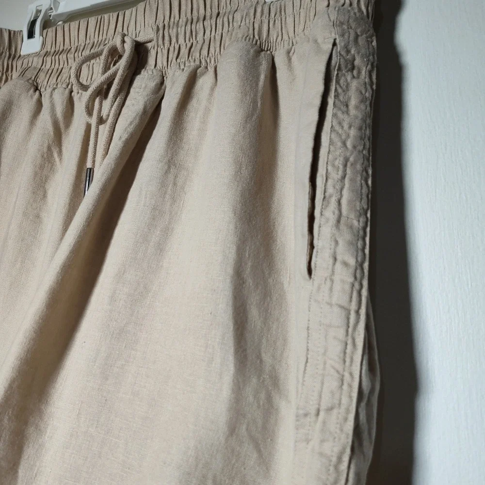 Quince Women 100% European Linen Wide Leg Pants Driftwood Tan Large